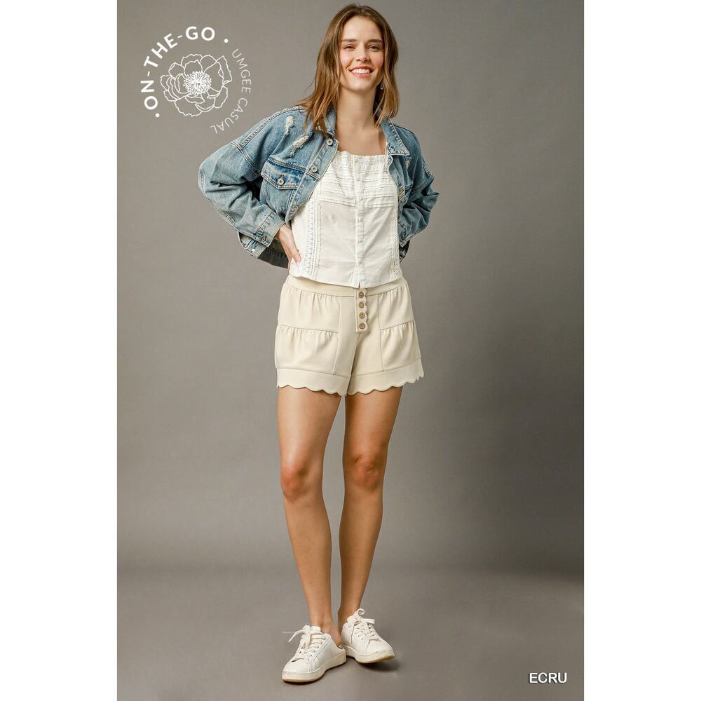 UMGEE - SCALLOPED HIGH-WAISTED BUTTON SHORTS - Small